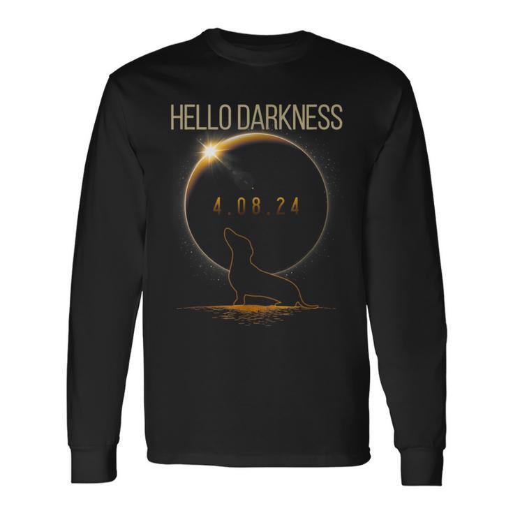 Dachshund Hello Darkness Lover Solar Eclipse April 08 2024 Long Sleeve T-Shirt