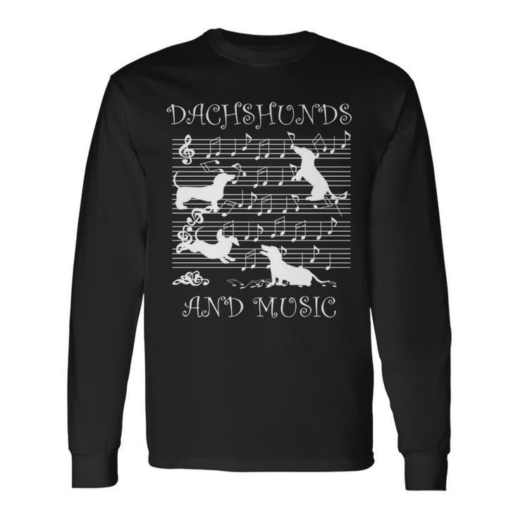 Dachshund Music Notes Musician Clef Piano Long Sleeve T-Shirt