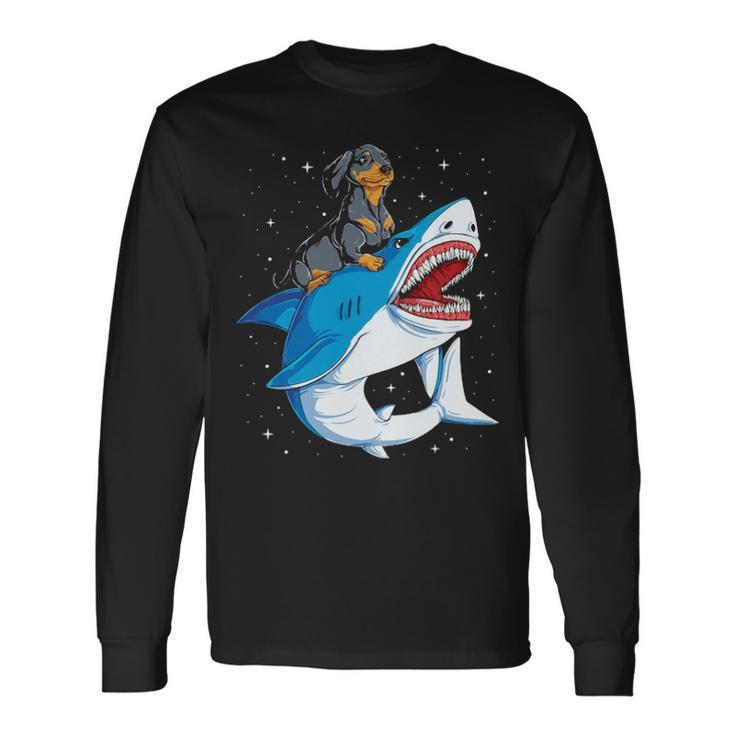 Dachshund Shark Kids Boys Men Space Galaxy Jawsome Long Sleeve T-Shirt