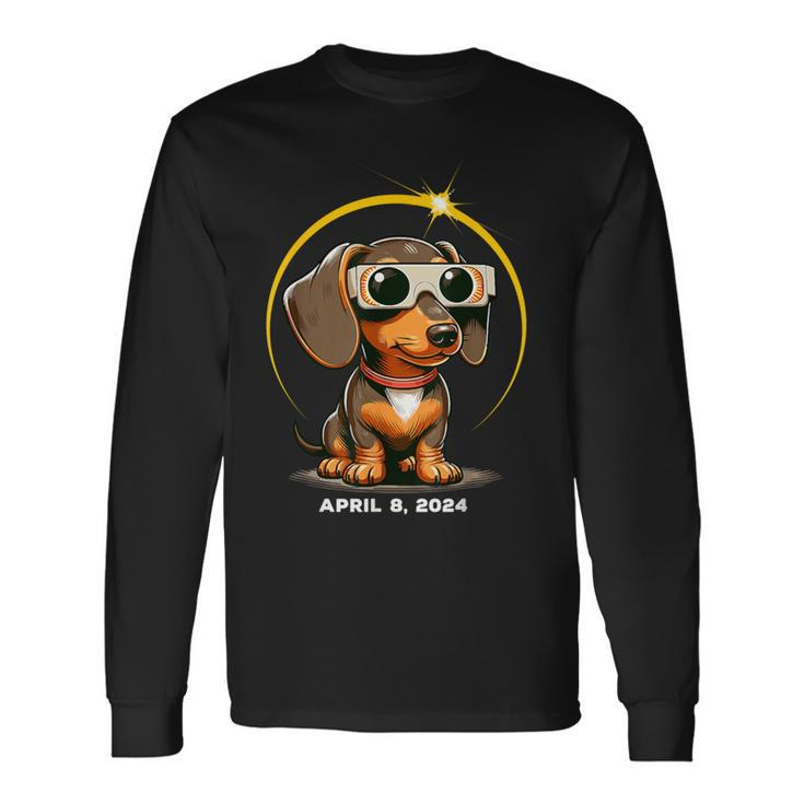 Dachshund Solar Eclipse Glasses 2024 Doxie Lover Long Sleeve T-Shirt