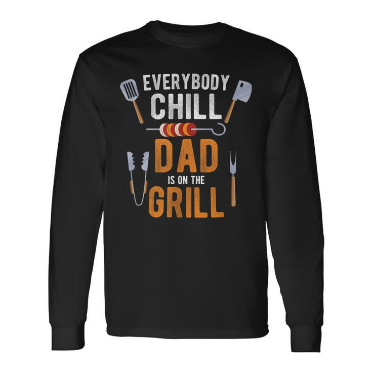 Dad Is On The Grill Bbq Accessories Barbecue Father Smoker Long Sleeve T-Shirt Gifts ideas