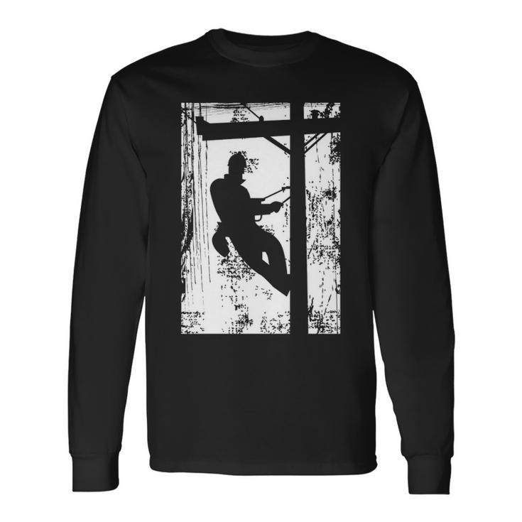 Daddy Father Lineman Electric Cable Lineman Gif Long Sleeve T-Shirt