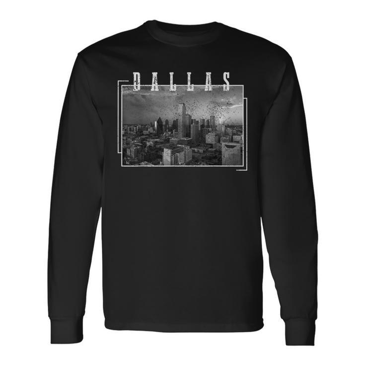 Dallas Skyline Texas Pride Vintage Black & White Photograph Long Sleeve T-Shirt