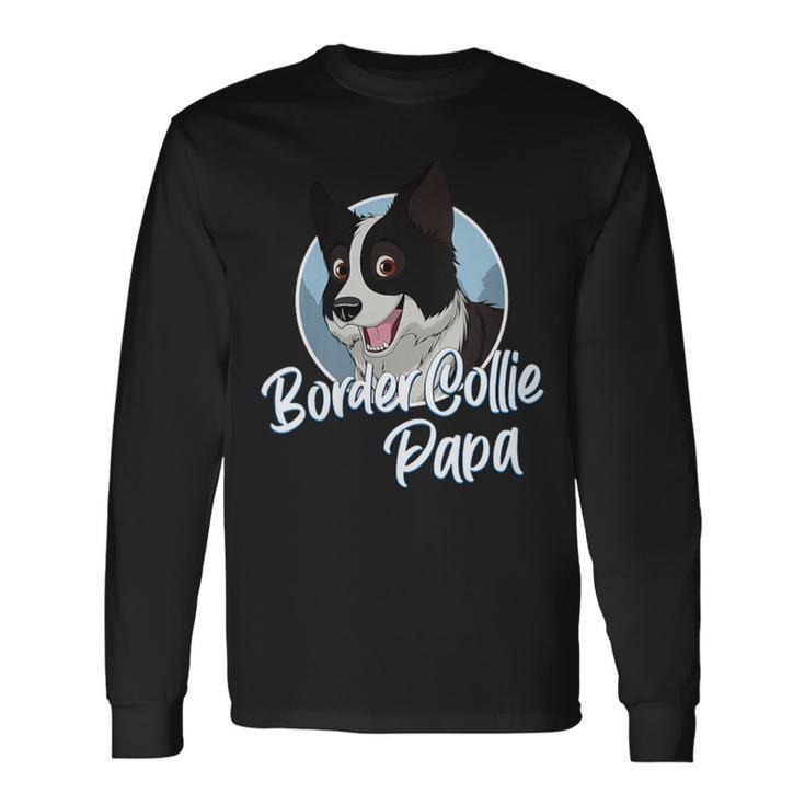 Damen Border Collie Papa Mit Comic Zeichnung Herren Mit-Ausschnitt Langarmshirts Geschenkideen