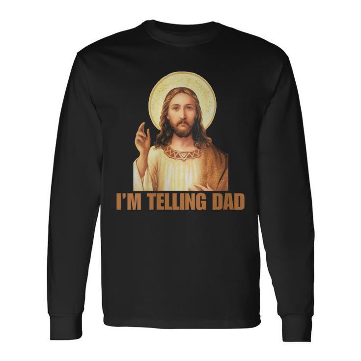 Damen Lustiges „Ich Erzähle Papa“ Lustiges Religiöses Christliches Jesus-Meme Mit-Ausschnitt Langarmshirts Geschenkideen