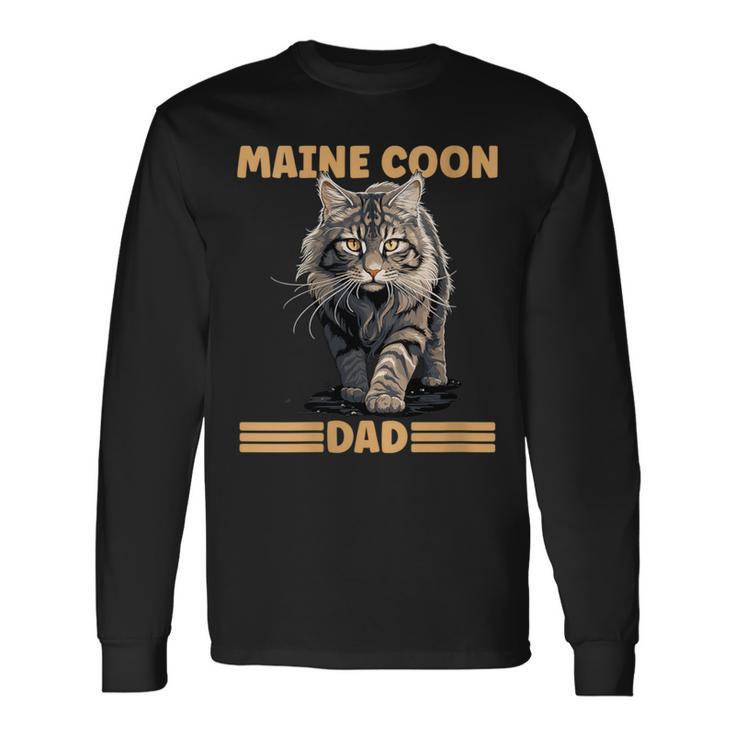 Damen Maine Coon Papa Katzenliebhaber Maine Coon Dad Mit-Ausschnitt Langarmshirts Geschenkideen