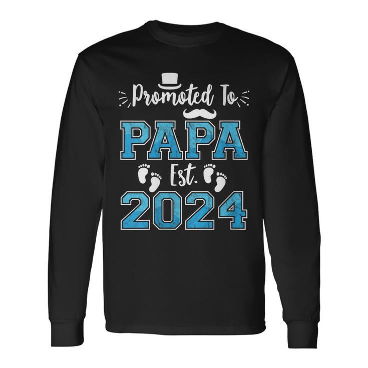 Damen New Dad Promoted To Papa Est 2024 Schwangerschaftsankündigung Mit-Ausschnitt Langarmshirts Geschenkideen