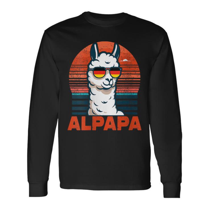 Damen Retrointage Alpapaatertag Bester Papa Alpaka Alpapa Mit-Ausschnitt Langarmshirts Geschenkideen