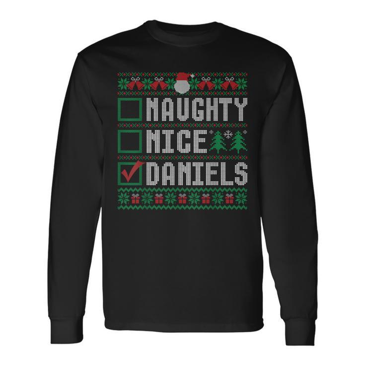 Daniels Family Name Xmas Naughty Nice Daniels Christmas List Long Sleeve T-Shirt