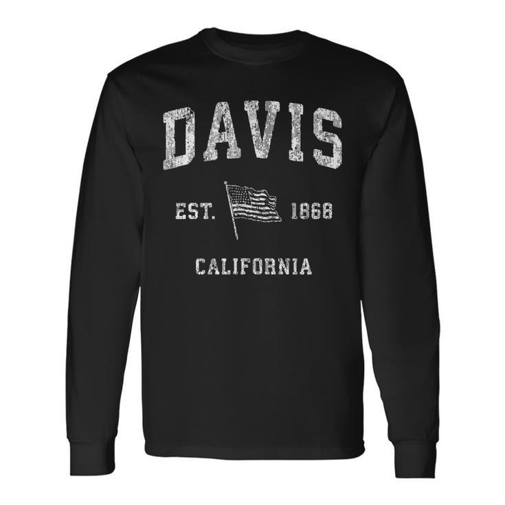 Davis California Ca Vintage Us Flag Sports Long Sleeve T-Shirt
