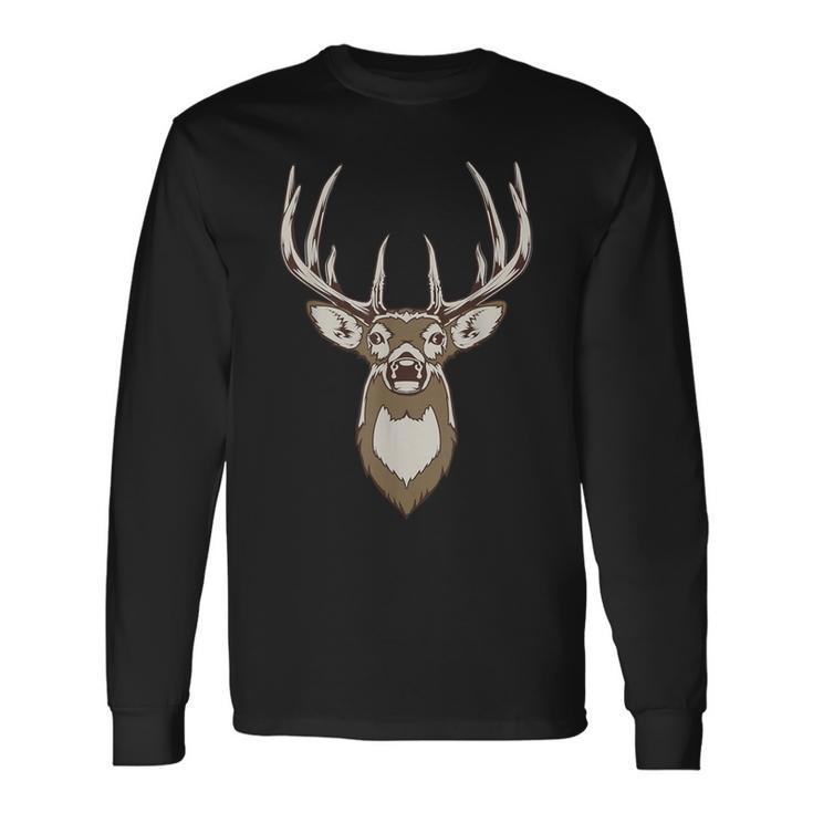 Dear Head Antlers Wilderness Club Hunting Graphic Long Sleeve T-Shirt