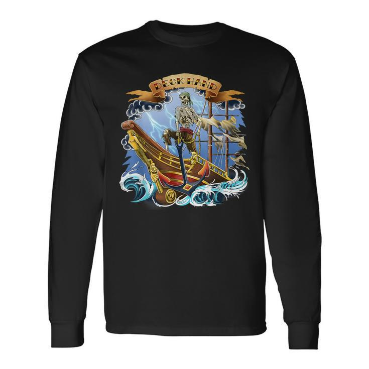 Deck Hand Boaters Old School Tattoo Style Long Sleeve T-Shirt
