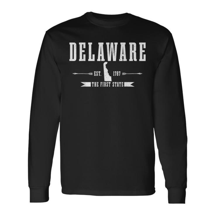 Delaware Est 1787 The First State Pride State Map Vintage Long Sleeve T-Shirt