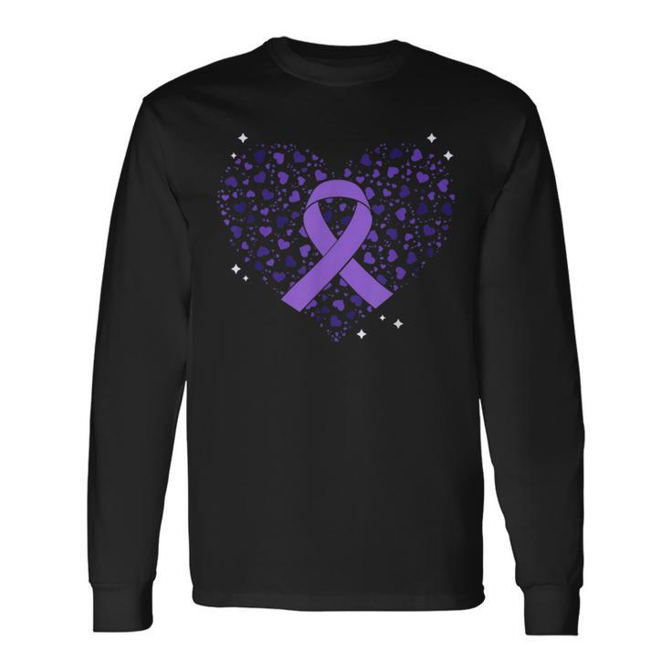 Dementia Heart Alzheimer's Disease Purple Ribbon Awareness Long Sleeve T-Shirt