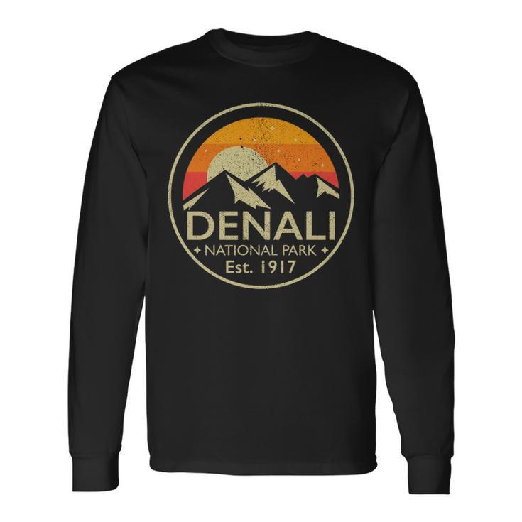 Denali National Park Alaska Retro Hiking Camping Long Sleeve T-Shirt