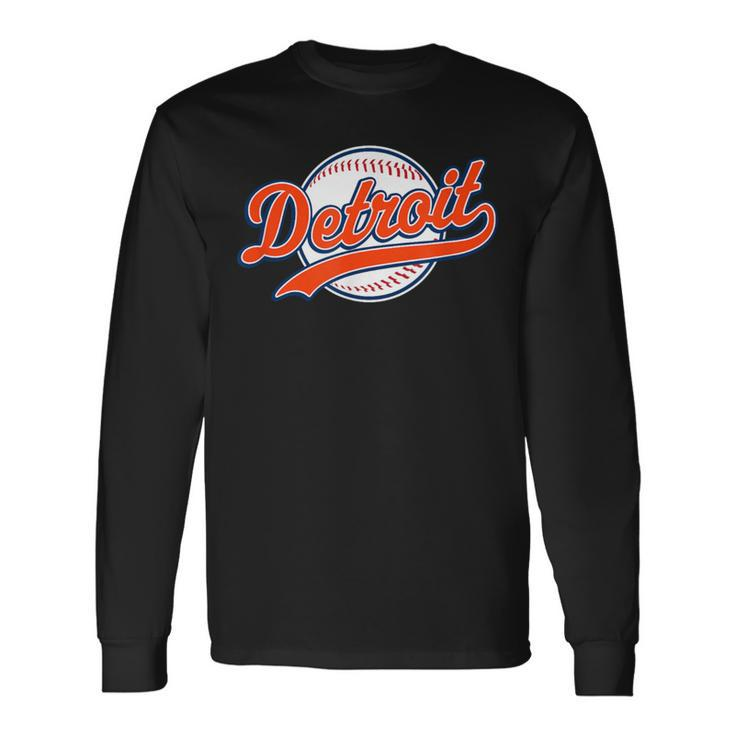 Detroit Vintage Baseball Throwback Retro Long Sleeve T-Shirt