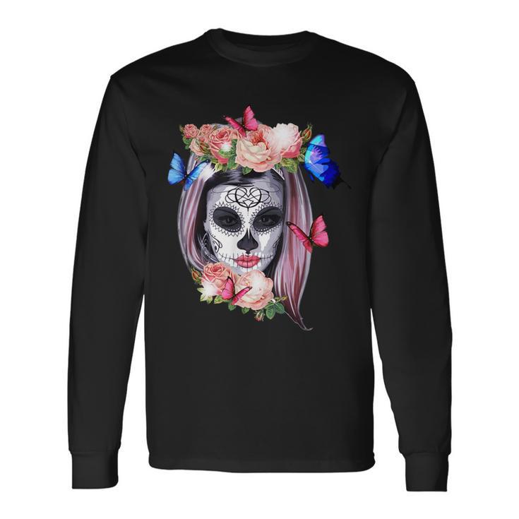 Dia De Los Muertos Sugar Skull Crâne Gothic Day Of The Dead T-shirt à manches longues