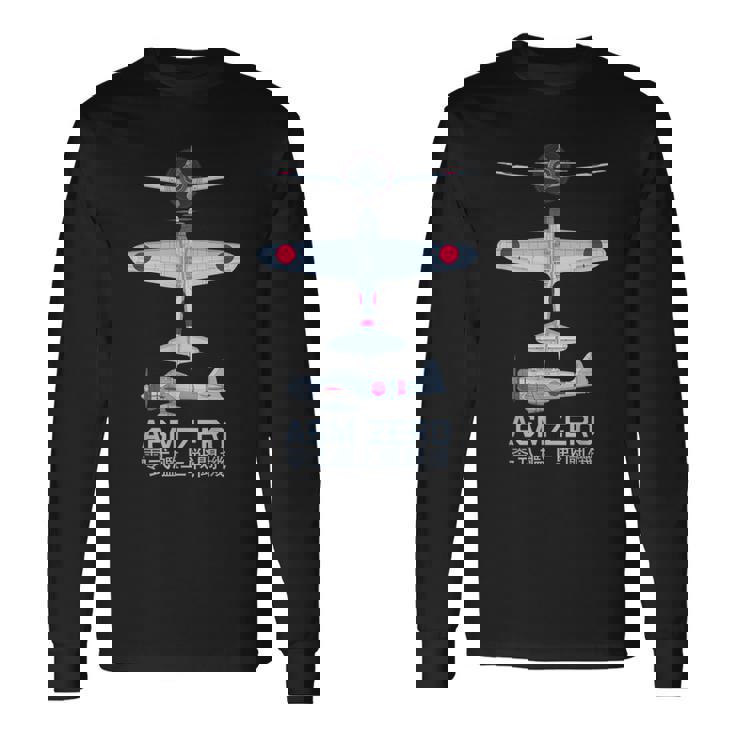 Diagrama Del Avión De Combate Japonés A6m Zero Ww2 Camiseta de manga larga