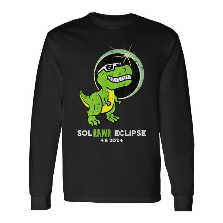 Dino Total Solar Eclipse 2024 April 8 Dinosaur Toddler Boys Long Sleeve T-Shirt