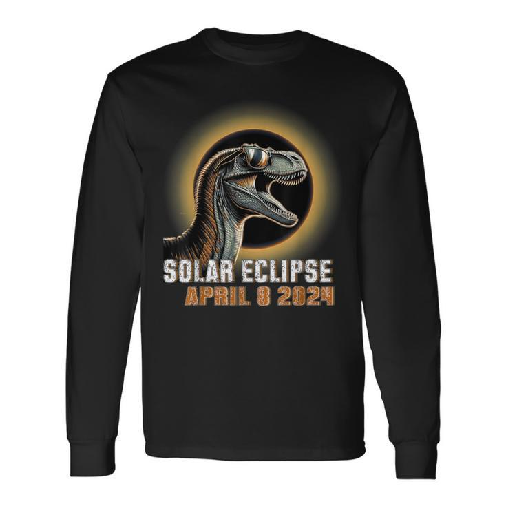 Dinosaur Solar Eclipse 2024 Total Solar Eclipse Long Sleeve T-Shirt