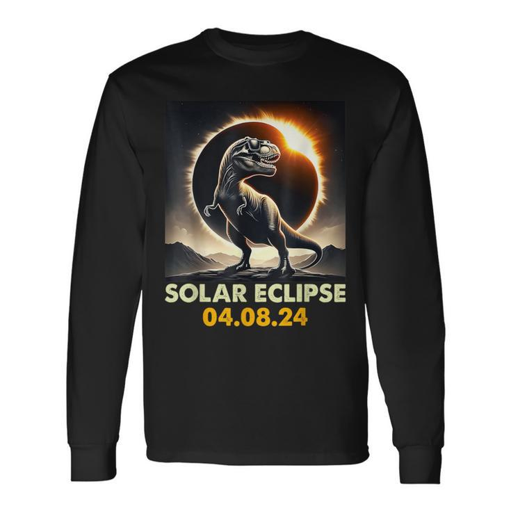 Dinosaur Solar Eclipse Totality T Rex Eclipse April 8 2024 Long Sleeve T-Shirt