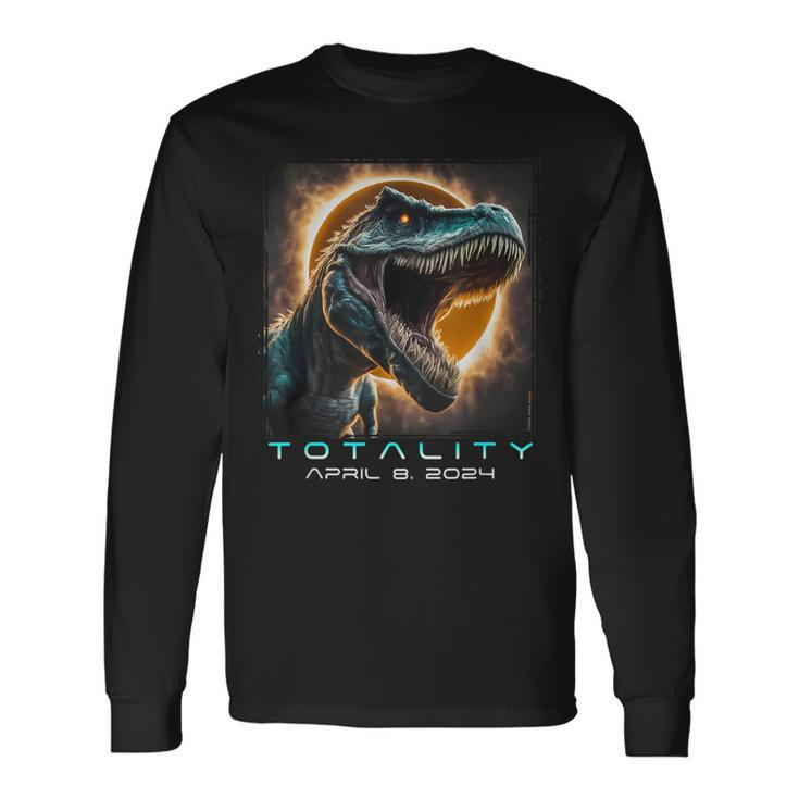 Dinosaur T-Rex Totality April 8 2024 Total Solar Eclipse Long Sleeve T-Shirt