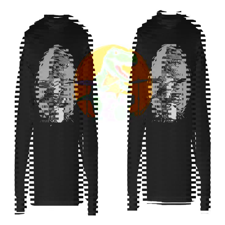 Dinosaurier Schlagzeuger Langarmshirts, Lustiges T-Rex Musik Motiv Geschenkideen