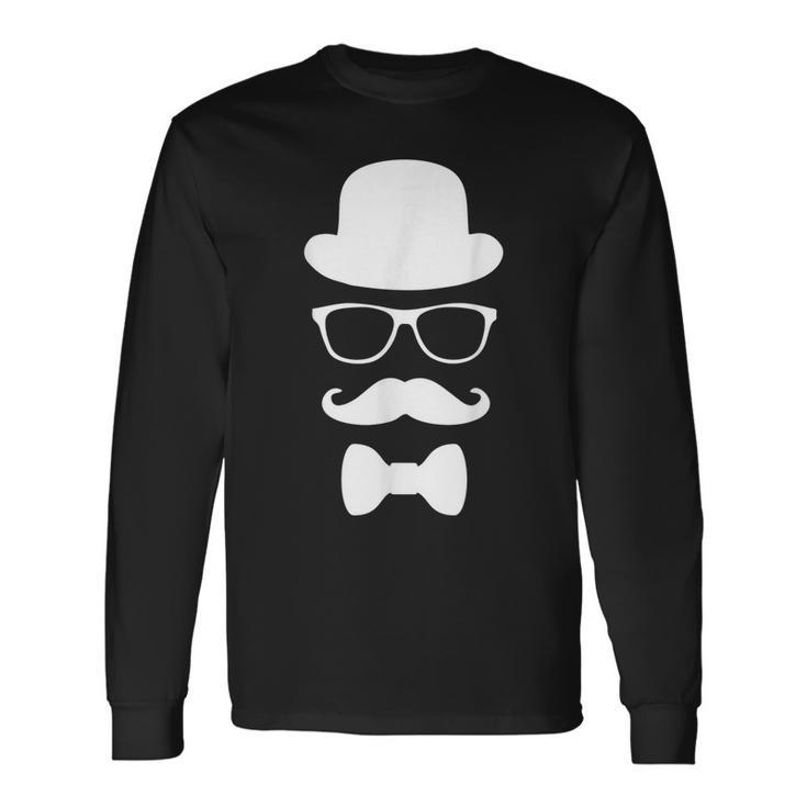 Disguise Man Top Hat Glasses Moustache Bowtie Long Sleeve T-Shirt Gifts ideas