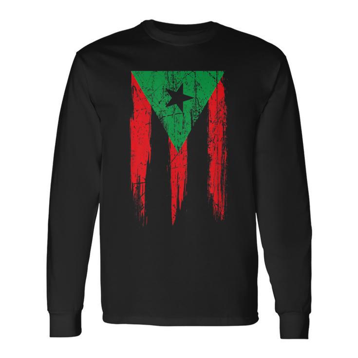 Distressed Afro Latino Flag Afro Boricua Puerto Rico African Long Sleeve T-Shirt