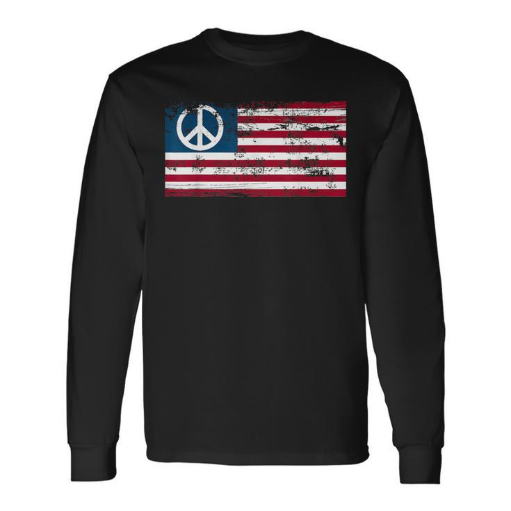 Distressed American Usa Flag With Peace Sign Long Sleeve T-Shirt Gifts ideas
