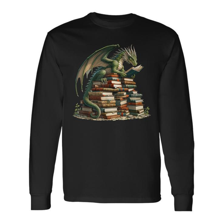 Distressed Bookworm Dragons Reading Book Dragons And Books Long Sleeve T-Shirt Gifts ideas