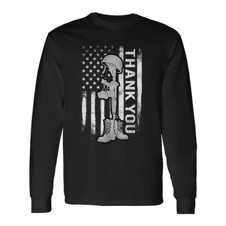 Distressed Memorial Day Flag Military Boots Dog Tags Long Sleeve T-Shirt Gifts ideas