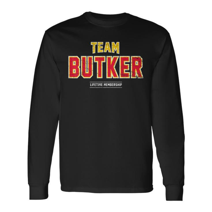 Distressed Team Butker Proud Family Last Name Surname Long Sleeve T-Shirt