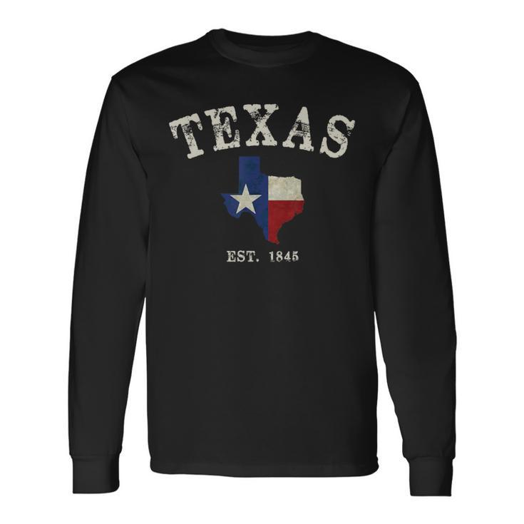 Distressed Texas State Flag Map Long Sleeve T-Shirt