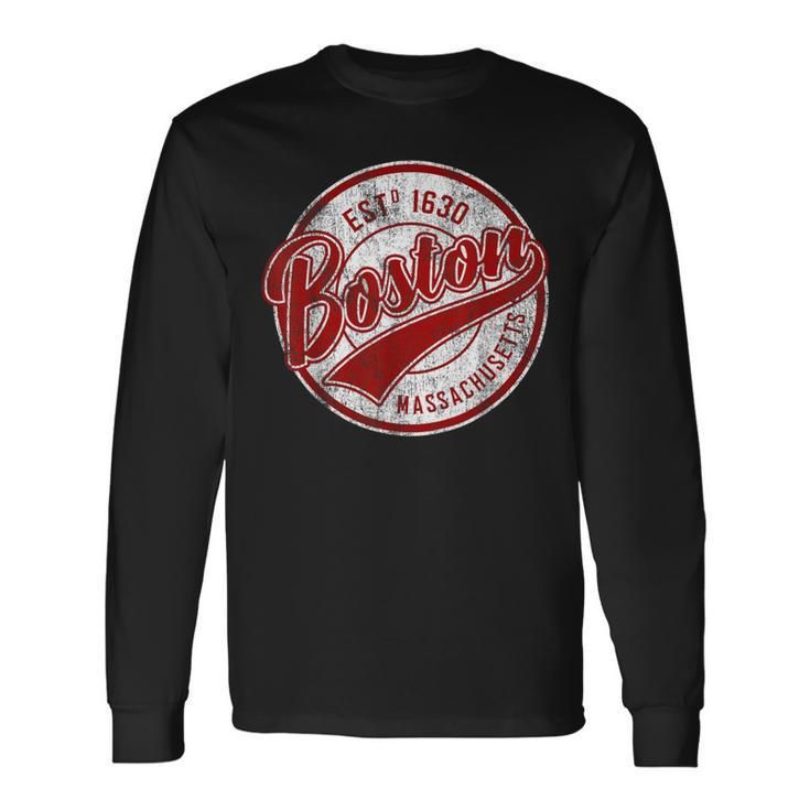 Distressed Vintage Boston Massachusetts Sports Long Sleeve T-Shirt
