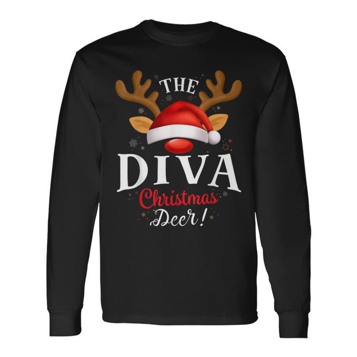 Diva Christmas Deer Pjs Xmas Family Matching Long Sleeve T-Shirt