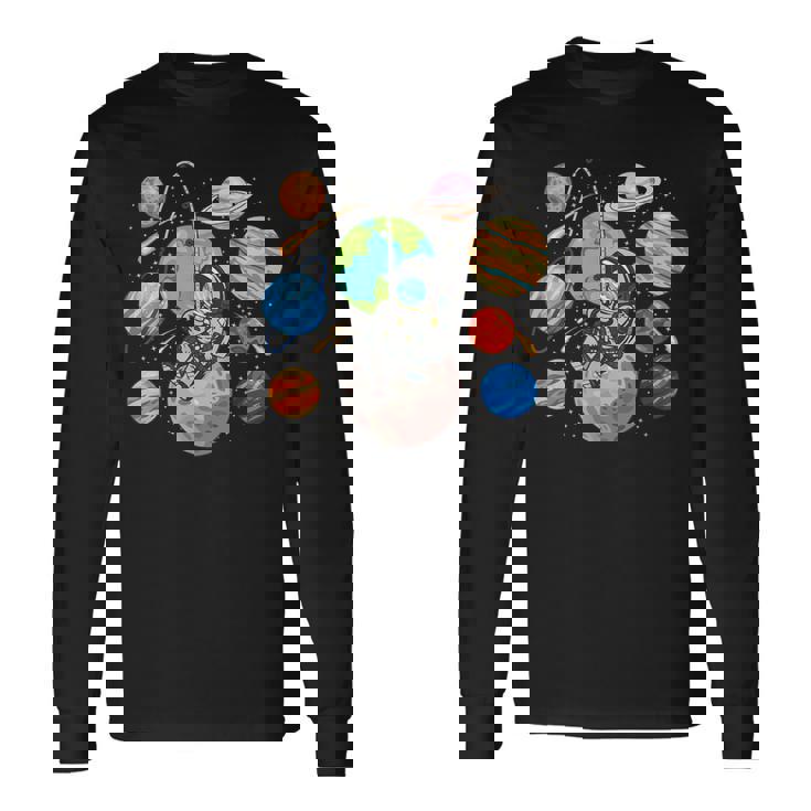 Divertido Astronauta Espacial Planeta Luna Ciencia Sistema Solar Camiseta de manga larga Ideas de regalos