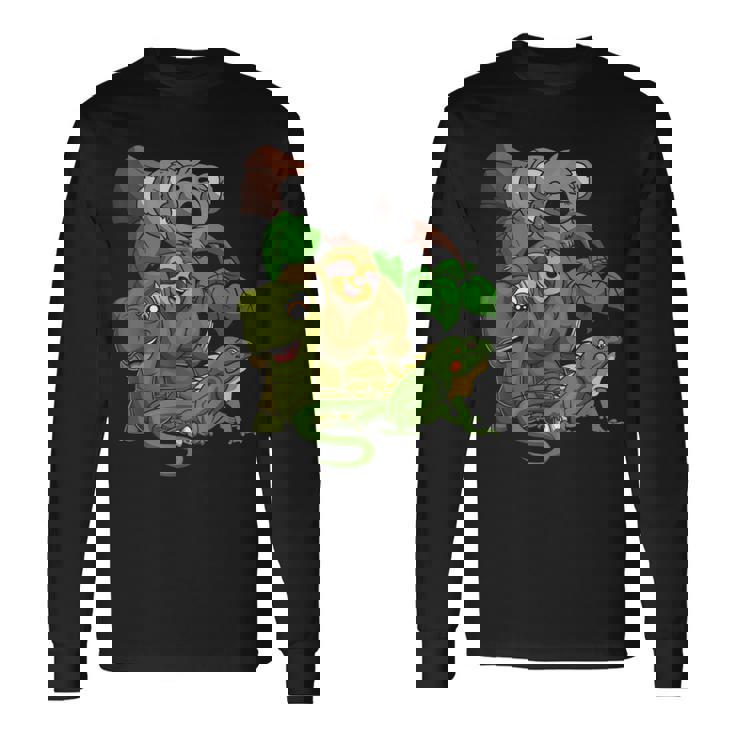 Divertido Coala Perezoso Tortuga Iguana Escuadra Zoo Animal Camiseta de manga larga