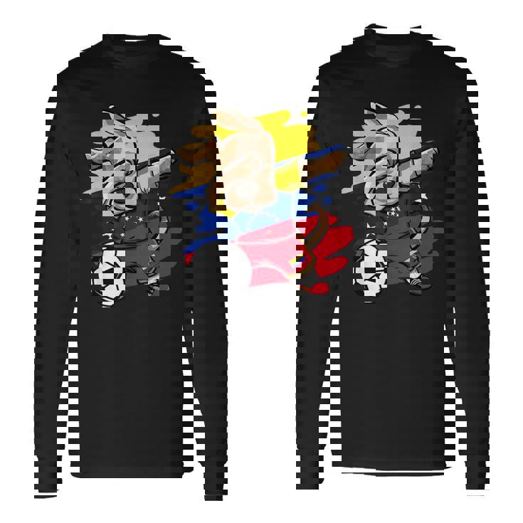 Divertido Dabbing Perro Fútbol Deenezuela Bandera Sport Camiseta de manga larga