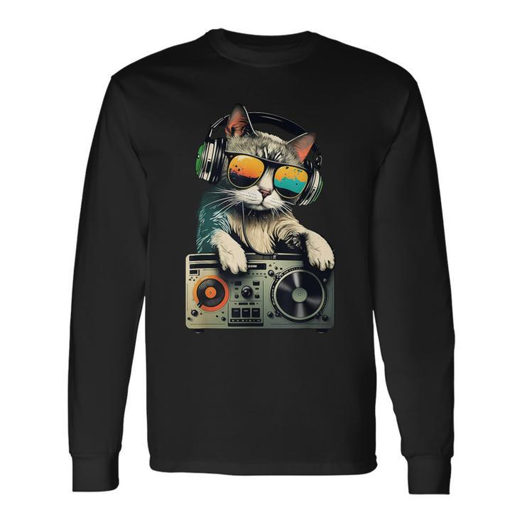 Dj Cat In Sunglasses Cat Dj Cat With Headphones Boombox Long Sleeve T-Shirt Gifts ideas