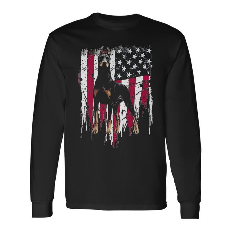 Doberman Pinscher American Flag Usa Awesome Long Sleeve T-Shirt