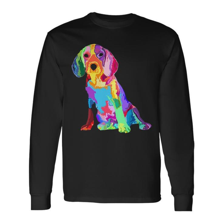 Dog Lover For Women's Beagle Colorful Beagle Long Sleeve T-Shirt