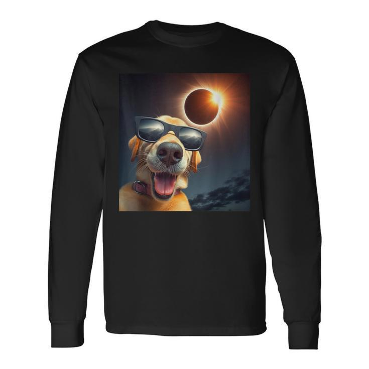 Dog Selfie Solar Eclipse Wearing Glasses Dog Lovers Long Sleeve T-Shirt