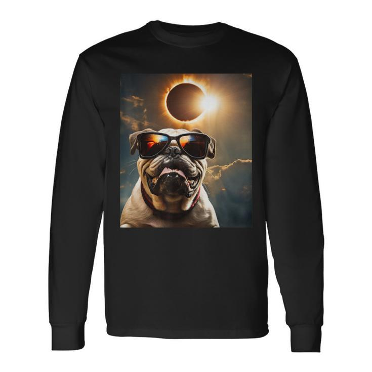 Dog Taking A Selfie With Solar 2024 Eclipse Wearing Glasses Long Sleeve T-Shirt Gifts ideas