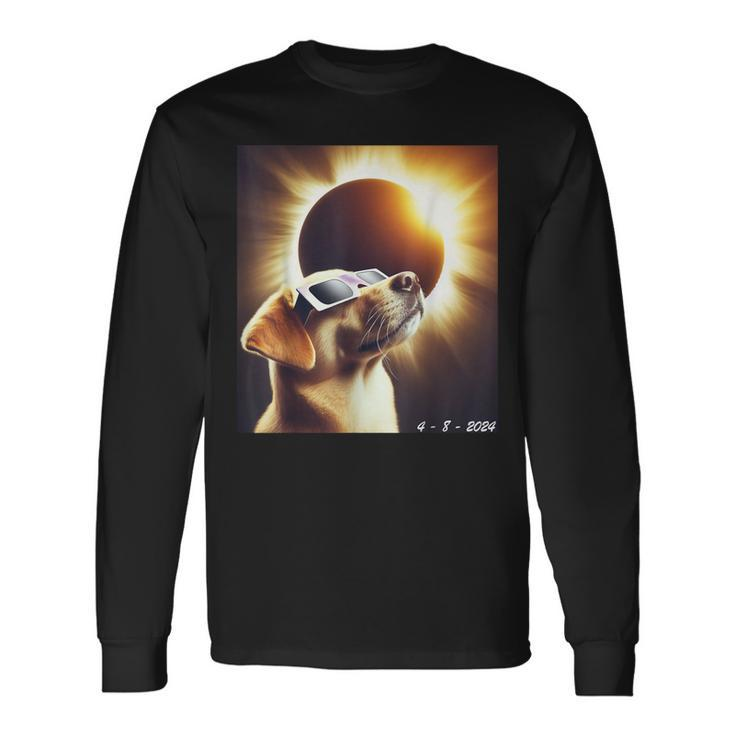 Dog Taking A Selfie With Solar 2024 Eclipse Wearing Glasses Long Sleeve T-Shirt
