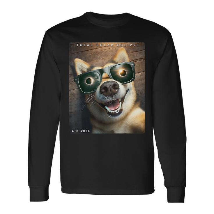 Dog Wearing Solar Eclipse Glasses 2024 Solar Eclipse Selfie Long Sleeve T-Shirt