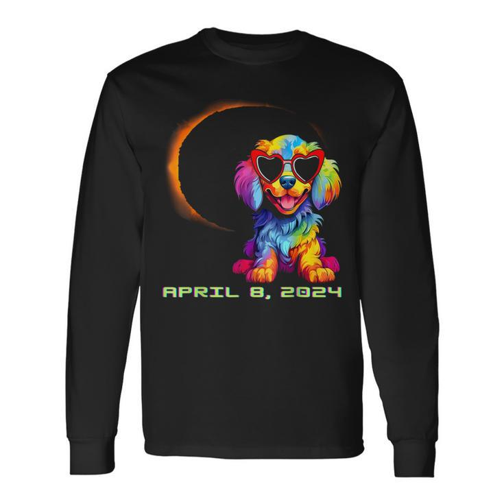 Dog Wearing Solar Glasses Eclipse Colorful Puppy Love Dog Long Sleeve T-Shirt