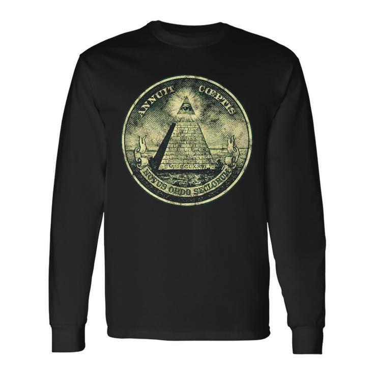 A Dollar Note Allseeing Eye Pyramid Illuminati Langarmshirts Geschenkideen