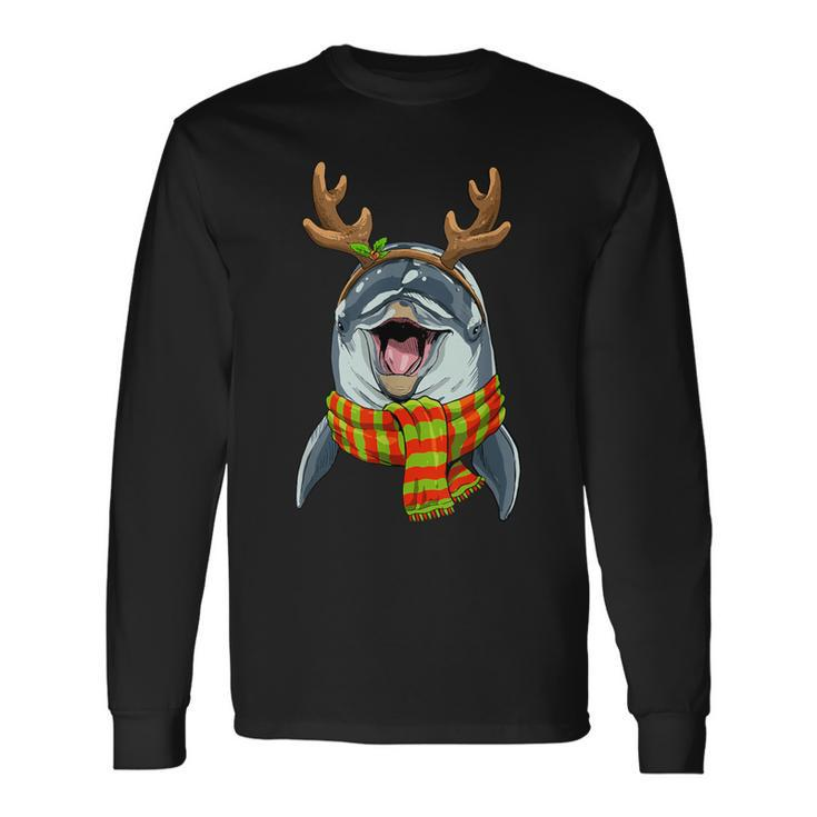 Dolphin Reindeer Christmas Xmas Animal Dolphin Lover Long Sleeve T-Shirt