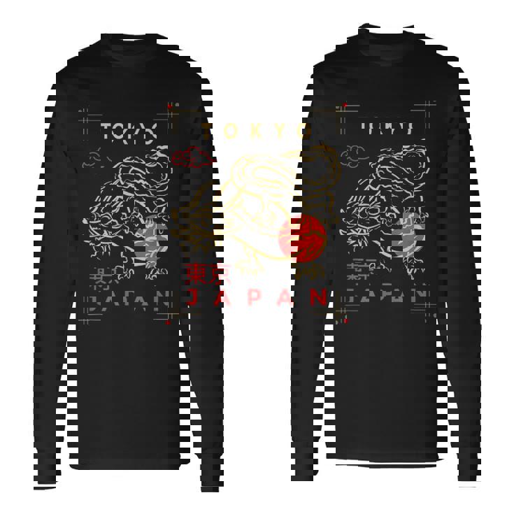 Dragón De Fuego Con Tokio Japonés Signo De Japón -Tokio Fan Camiseta de manga larga